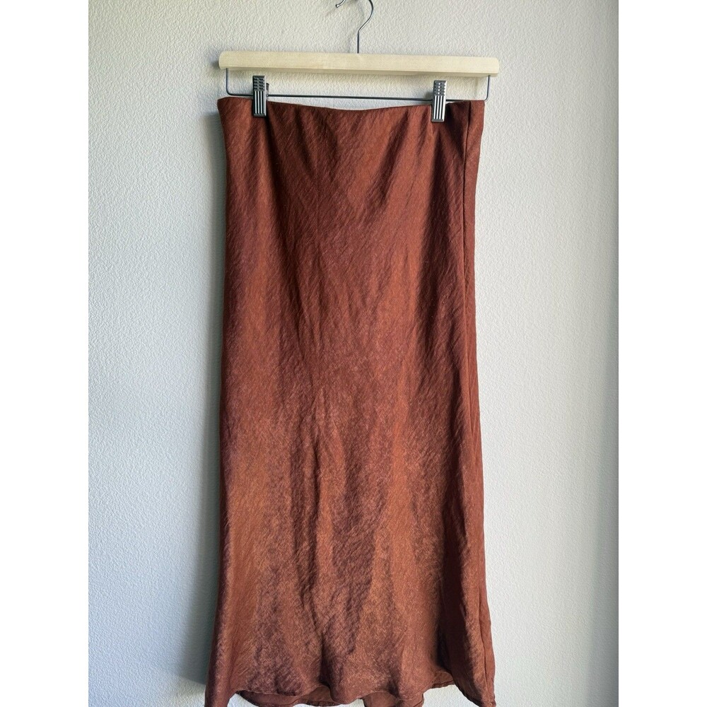 Satin Silk Like Straight Midi Skirt Tea Length Boho Size S